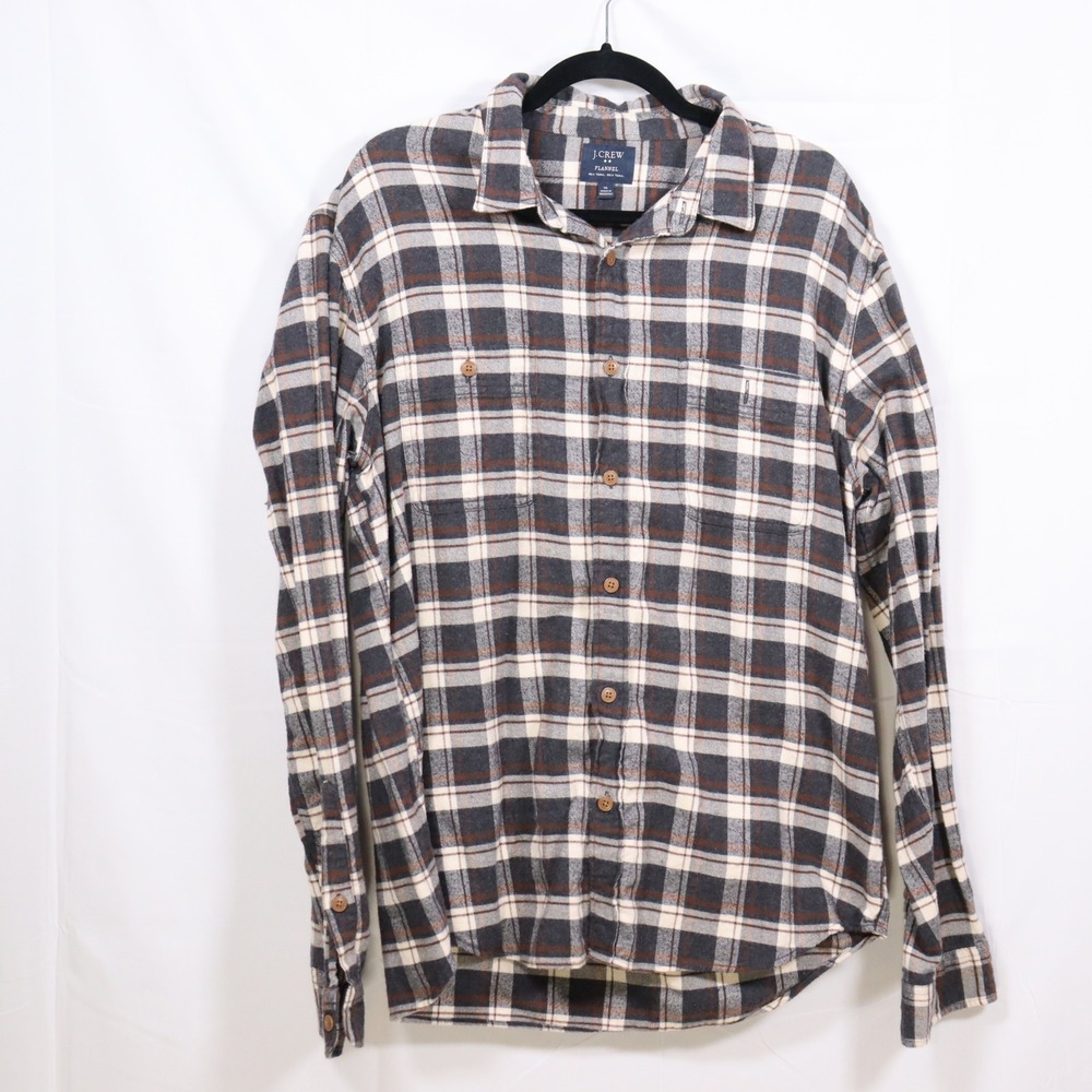 J.Crew Flannel Shirt XL Brown Plaid Mens Gorpcore Button Up